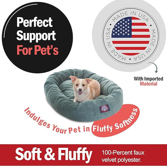 Majestic Pet 32 Inch Micro Velvet Calming Dog Bed Washable – Cozy Soft Round Dog Bed with Spine for Head Support - Fluffy Donut Puppy Mat 32x23x7 (inch) Medium – Azure (2025)