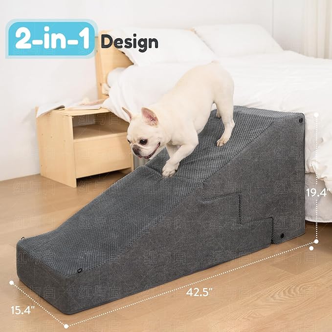 5-Step Dog Stairs and Ramp for Small Dogs and Cats, Pet Steps for High Bed with Non-Slip Bottom, Grey