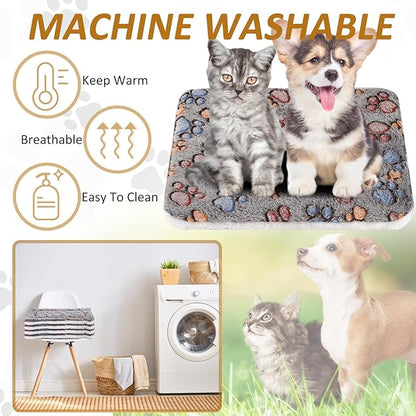 Tuanse 4 Pack Ultra Soft Dog Cat Bed Mat Small Animal Guinea Pig Bed with Cute Print Reversible Fleece Dog Crate Kennel Pad Cozy Washable Thickened Hamster Pet Beds Mat(13 x 19 Inches,Gray)