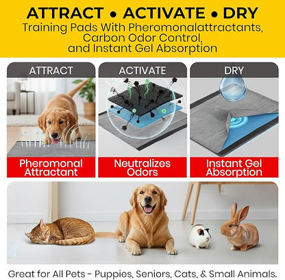 Glad for Pets Black Charcoal Puppy Pads, 23"x23" Disposable Training Pads That Absorb Urine & Neutralize Odor with Activated Carbon - 100 Count