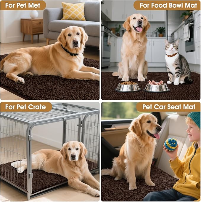 IM HOME Dog Door Mats for Muddy Paws, 30" X 20" Chenille Absorbent Doormat, Non Slip Heavy Dog Rugs for Muddy Paws, Soft Indoor Door Mat for Entryway, Mud Paw, Inside Floor, Brown