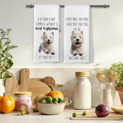 West Highland Dog Kitchen Towels Set of 2, Funny Dog Kitchen Decor, Dogs Gifts for Women Men Hand Towel, Pet Owner Gift Decorative Tea Towels Dish Towel 16x24 Inch