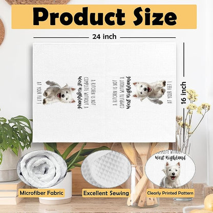 West Highland Dog Kitchen Towels Set of 2, Funny Dog Kitchen Decor, Dogs Gifts for Women Men Hand Towel, Pet Owner Gift Decorative Tea Towels Dish Towel 16x24 Inch