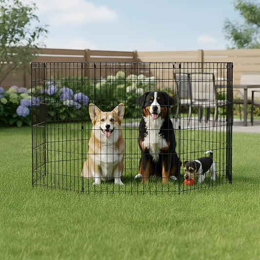 FDW 36 Inch Dog Pen 8 Panel Dog Playpen Indoor Outdoor Metal Puppy Pet Fence Portable Folding Animal Exercise Fence,Black