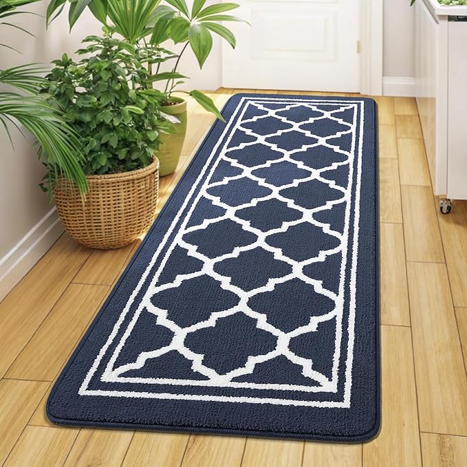 Buganda Runner Indoor Door Mat, Dirt-Resistant and Absorbent Doormat, Anti-Slip, Low Profile Floor Mats for Inside Entryway, Front, and Back Door Entrance (70x23 Inches, Navy Blue)
