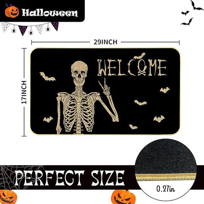 Halloween Skull Doormat - Funny and Spooky Welcome Mat, Low-Profile Non-Slip Entr Door mat Living Room Kitchen Floor Mat Home Halloween Indoor Outdoor Decoration - 17" x 29"