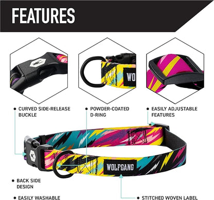 Wolfgang Heavy Duty, Adjustable Dog Collar with Quick Release Nylon Buckle for Walking & Training, FuzzyTails Print, Large