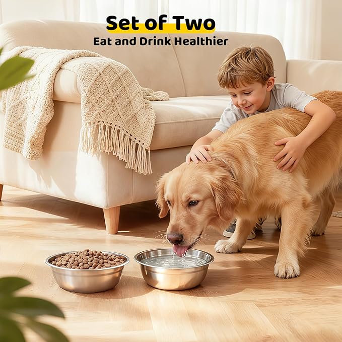 URPOWER 6 Pack 8" Stainless Steel Dog Bowls - 50oz Thickened Durable Pet Bowls for Food and Water, Fit for Elevated Dog Bowl Stand