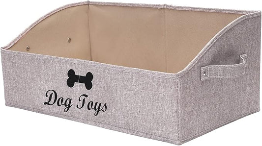 Geyecete Foldable Fabric Trapezoid Organizer Boxes - Collapsible Dog Toy Basket (Light Brown-DOG)