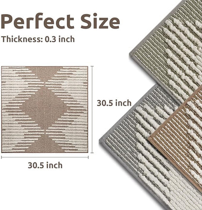 PADOOR Stair Treads Landing Mat Non Slip for Wooden Steps Indoor, 3D Peel and Stick Stair-Carpet Treads Washable Reusable Adhesive Stair Rugs for Kids and Dogs 31"x31" Brown
