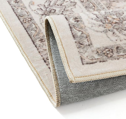 2x6 Runner Rug Beige Washable Hallway Vintage Carpet Kitchen Small Long Non Slip Stain Soft Resistant Low Pile Thin Boho Accent Indoor Throw Rug for Bedroom Laundry Living Room