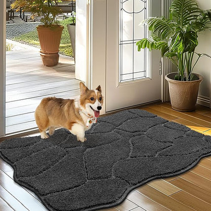 BSICPRO Dog Mat for Muddy Paws, 24x36 Low Profile Absorbent Dirt Trapper Door Mat, Non-Slip Washable Mud Mat for Dogs, Polyester Pet Rug Mat for Front Door Indoor, Patio, Entrance (Charcoal)