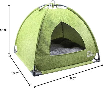 Winsterch Cat Bed Cave for Indoor Cats, Small Pet Tent Cave for Cats, Kittens, and Small Dogs, Warming Cat House with Removable Washable Cushion (18.5'‘ x 18.5’' x 15.8'', Green)