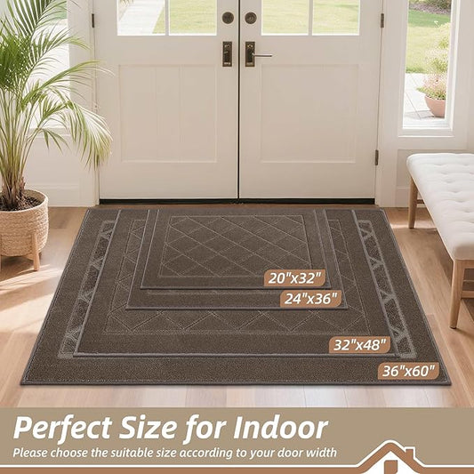 BEQHAUSE Dirt Trapper Door Mat 32" x 48", Doormat Non-Slip Entryway Rugs Washable, Dog Door Mat Stain Resistant and Absorbent Welcome Floor Mat for Front Back Door, Mud Wet Shoes & Paws, Light Brown