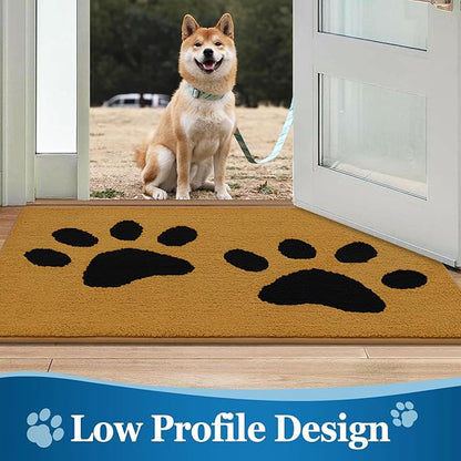 Buganda Dog Door Mat for Muddy Paws, Absorbent Dirt Trapper Washable Indoor Doormats, Non Slip Low-Profile Mud Mat for Dogs, Front Entrance Doormat for Inside Floor (36x24 Inches, Yellow and Black)