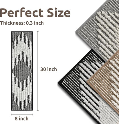 PADOOR 1PC Stair-Treads Non Slip, 3D Peel and Stick Stair Treads for Wooden Steps Indoor, Stair-Carpet Treads Washable Reusable Adhesive Stair-Runner Rugs for Kids and Dogs 8"x30" Black