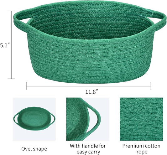 ABenkle Small Basket with Handles - Decorative Durable Rope Woven Storage Bin Shelf Storage Organizer Cube, Easter Baby Gift Basket, 12"x8"x5"