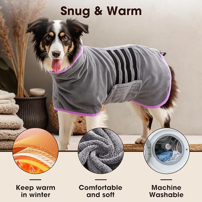 Microfibre Dog Bathrobe Towel Wrap Super Absorbent Dog Drying Coat Bath Robe for Puppy, Medium & Large Dogs, Fast Drying, Adjustable