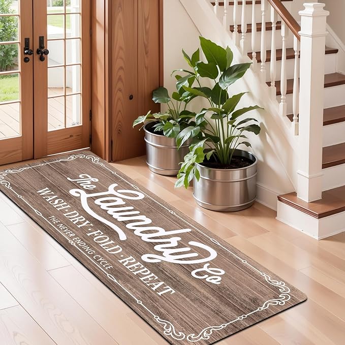 Pauwer Laundry Room Rug Runner 20"x60" Waterproof Rubber Laundry Mat Non Slip Kitchen Mats for Floor Washable Floor Mat Runner Rug for Farmhouse Mudroom Washroom Bathroom Decor