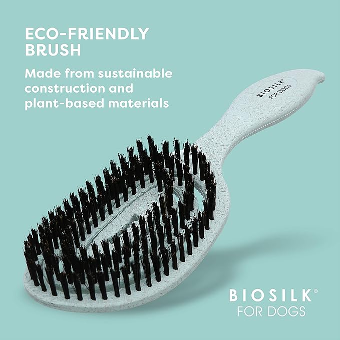 BioSilk for Dogs Eco-Friendly Boar Hair Bristle Brush in Mint Green | Easy to Hold Ergonomic Handle Dog Brush for Shedding | Best Pet Brush for Dog Grooming