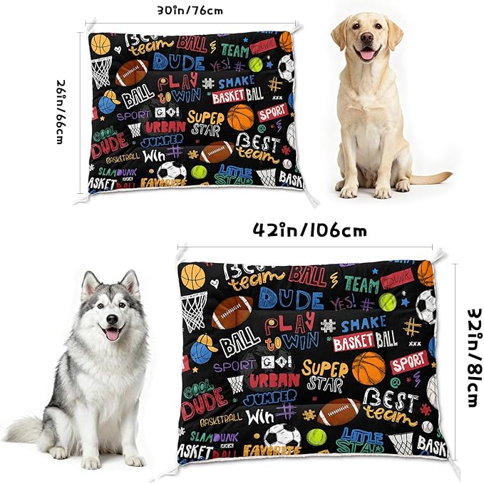 Dog Cat Bed Mat Ultra Soft Fluffy Pet Bed Washable Fashion Dog Crate Beds Comfy Comfy Pet Sleeping Pad Suitable for Pet Raised Bed(42"x32",Ball Game)