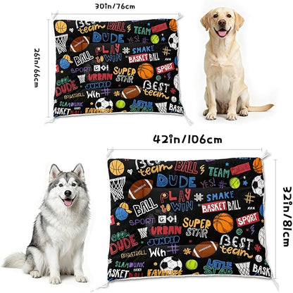 Dog Cat Bed Mat Ultra Soft Fluffy Pet Bed Washable Fashion Dog Crate Beds Comfy Comfy Pet Sleeping Pad Suitable for Pet Raised Bed(42"x32",Ball Game)