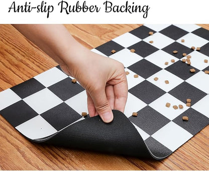 Ralxion Checkered Dog Feeding Mat, Absorbent Mats for Dog Food and Water Bowl, Dispenser, Modern Aesthetic Black White Checkerboard Pet Placemat for Dogs, Cats, Puppy Accessories, 12" X19”