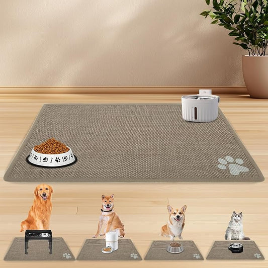 PUPTECK Dog Food Mat, Absorbent Pet Cat Feeding Mat for Food and Water Bowls, Anti-Slip Dog Placemat for Floors Waterproof, Pet Supplies Accessories, Khaki S