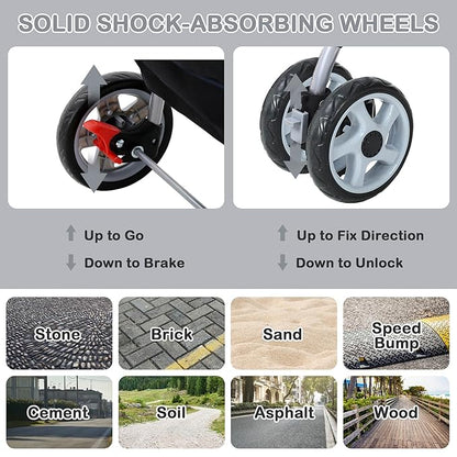 4 Wheels Pet Stroller Waterproof,Travel Stroller for Small Medium Dogs & Cats,Easy Fold with Removable Liner,Storage Basket,Black