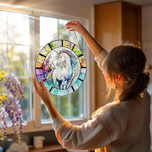 Stained Glass Window Hanging, Stained Glass Suncatcher, Unicorn Sun Catcher, Window Decor, Unicorn Gift, Gifts for Mothers Day, Christmas or Birthday Gift, Gifts for Her Mom Grandmother Daughter