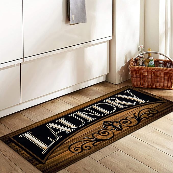 Pauwer Laundry Room Rug Runner 20"x48" Waterproof Rubber Laundry Mat Non Slip Kitchen Mats for Floor Washable Floor Mat Runner Rug for Farmhouse Mudroom Washroom Bathroom Decor