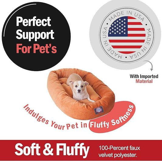 Majestic Pet 32 Inch Micro Velvet Calming Dog Bed Washable – Cozy Soft Round Dog Bed with Spine for Head Support - Fluffy Donut Puppy Mat 32x23x7 (inch) Medium – Orange (2025)