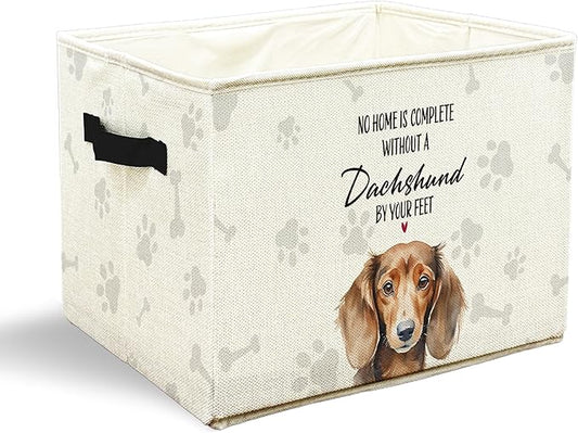 Funny Weiner Dog Toy Basket, Dachshund Home Decor, Dachshund Lovers Gifts Collapsible Pet Dog Toy Storage Bin Box Basket Organizer, Pet Supplies for Dogs