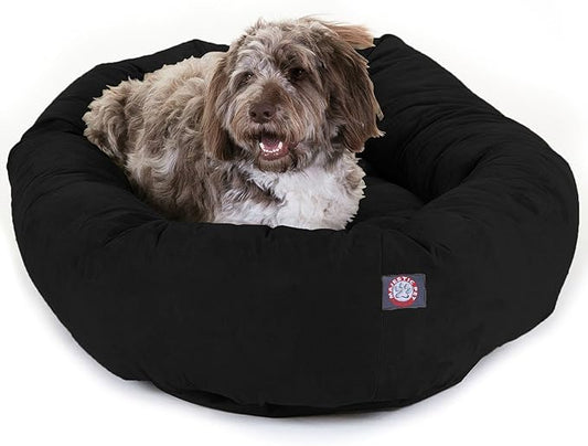 Majestic Pet 52 Inch Suede Calming Dog Bed Washable – Cozy Soft Round Dog Bed with Spine Support for Dogs to Rest Their Head - Fluffy Donut Dog Bed 52x35x11 (Inch) - Round Pet Bed X- Large – Black