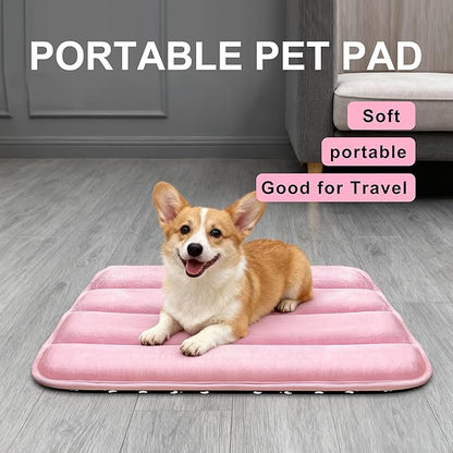 Dog Bed Mat, Reversible Dog Crate Pad with Washable Kennel Mat and Soft Foam, Flat Pet Bed for Dogs & Cats, for Crates Carriers & Travel (Pink, 23" L*14" W*1.5" Th)