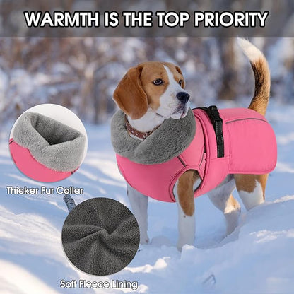 PETDSH Dog Coat Large, Windproof Dog Jacket with Warm Fleece Lining, Thickened Collar Dogs Winter Coat,Adjustable Reflective Pet Coats for Cold Weather (Pink, XX-Large)