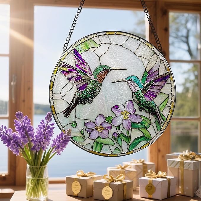 8″ Hummingbird Stained Glass Suncatcher, Stained Glass Window Hanging & Ornament, Window Decor, Holiday & Christmas Ornaments | Hummingbird Gifts, Gifts Ideas
