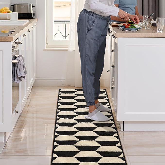 GRANNY SAYS Kitchen Mats for Floor, Kitchen Rugs Non Slip Washable, Runner Rugs for Kitchen Floor, 59" x 17.7", Stain Resistant Comfort Standing Mat Made of 100% Polypropylene, Black