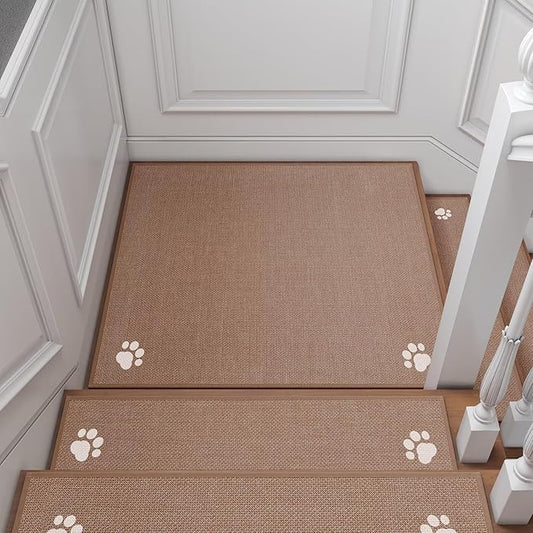 Square Stair Treads Non Slip Indoor 1PCS, Rubber Backing Stair Runner Rugs for Wooden Steps, Residue Free Stair Carpet Treads for Kids Elders Pets, Machine Washable Stair Mats, Brown, 30" x 30"