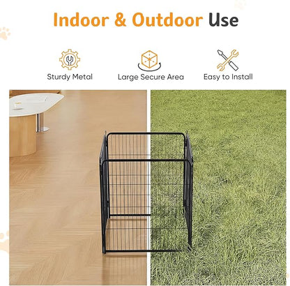 NEWBULIG Dog Playpen for Indoor 32 Inch 4 Panels - Portable Heavy Duty Metal Pet Exercise Pen, Foldable Small Medium Dog Puppy Playpen Fence for Outdoor RV, Camping, Yard, Garden