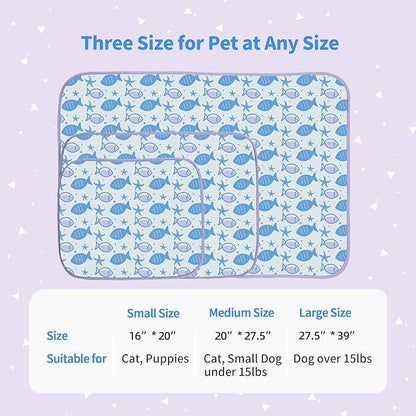 NWK Pack of 4 Pet Cooling Mat - Ice Silk Cooling Mat for Dogs & Cats Portable & Washable Pet Cooling Blanket, Car Seats, Beds for Summer (4pcs, Purple Fish, 39’’ X 27’’ X 0.3)