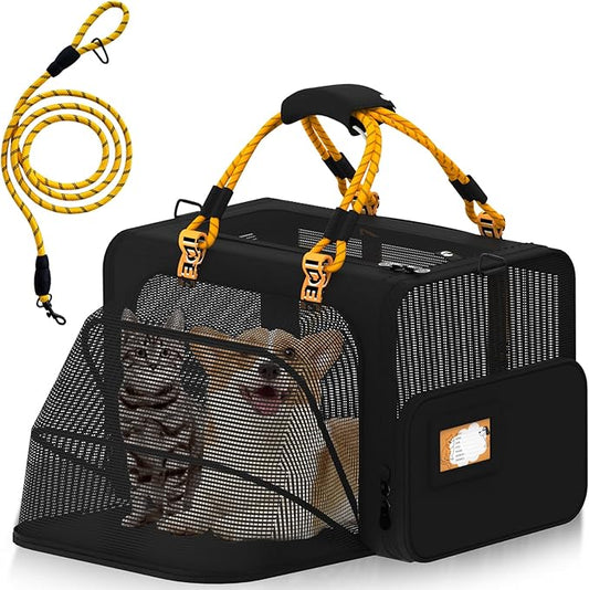 PAWZIDEA Large Pet Carrier Expandable, 24"×16"×16" Soft-Sided Cat Carrier for 2–4 Cats up 55lb, Portable & Collapsible Small Medium Dog Travel Crate for Car, XL Storage Pocket, ID Card, Shoulder Strap