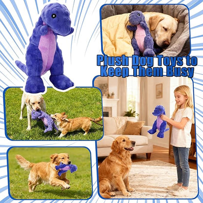 Squeaky Dog Toys, Tough Chew Toys for Large Middle Small Breed, Dinosaur Dog Toy, Interactive Stuffed Plush Dog Toy to Keep Them Busy, Pet Toys