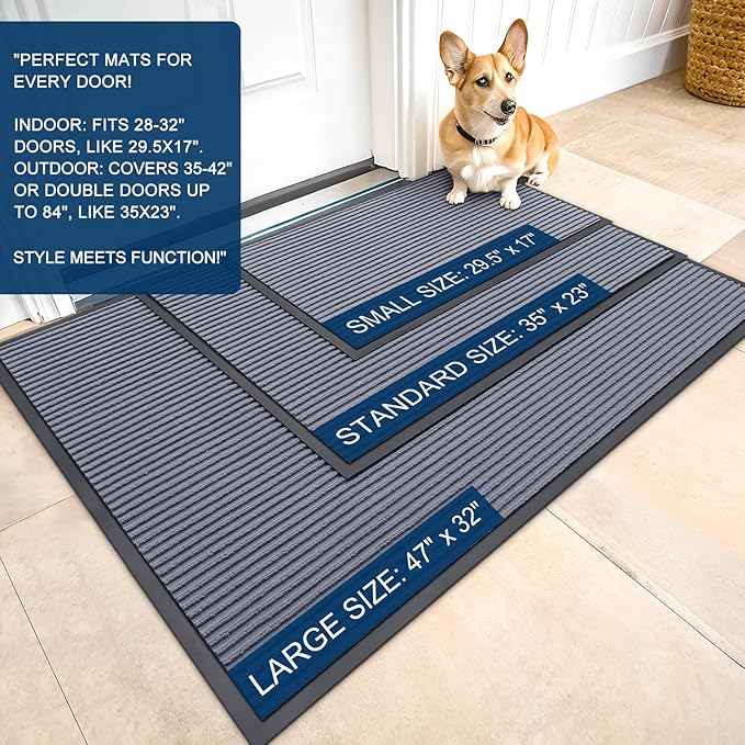OLANLY Front Door Mat Indoor Outdoor Entrance, Waterproof Heavy Duty Doormat, Fade Resistant, Low Profile, Easy Clean Patio Porch Welcome Floor Mats for Entry, 71x34, Ash Grey