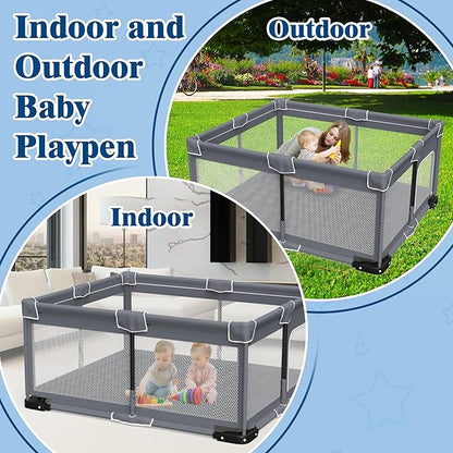 Foldable Baby Playpen with Mat, Extra Large Playpen for Babies and Toddlers with Gate, Portable Baby Yard, Indoor & Outdoor Play Area 71"x59"