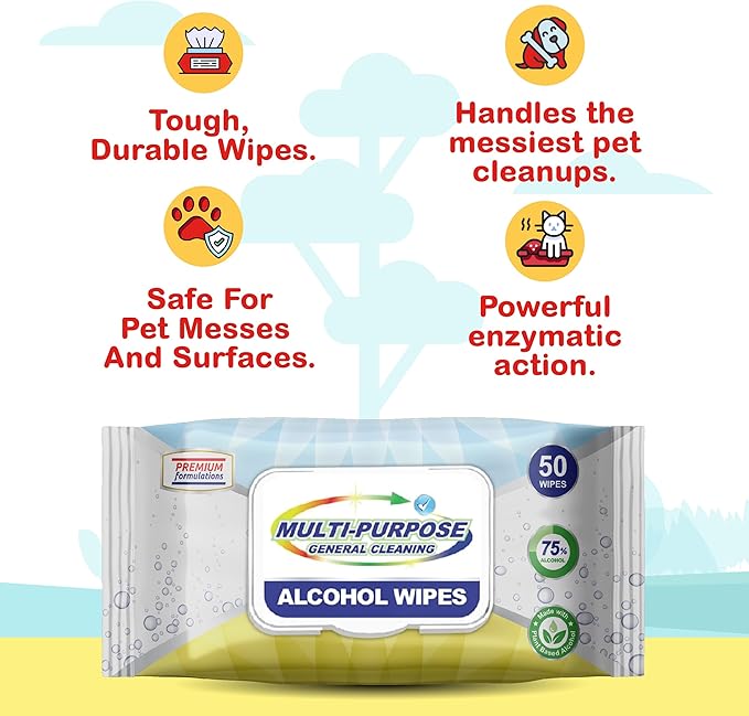 Pet Mess Wipes – Odor & Stain Remover for Cages, Glass Containers & Pet Homes | Tough on Messes, Gentle on Surfaces | Ideal for Urine, Fecal Matter & Other Pet-Related Messes