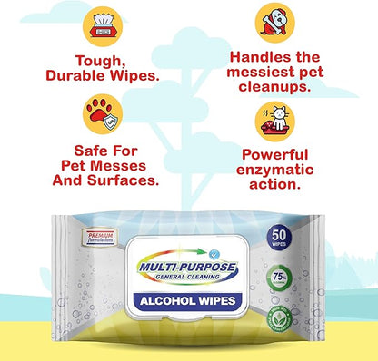Pet Mess Wipes – Odor & Stain Remover for Cages, Glass Containers & Pet Homes | Tough on Messes, Gentle on Surfaces | Ideal for Urine, Fecal Matter & Other Pet-Related Messes