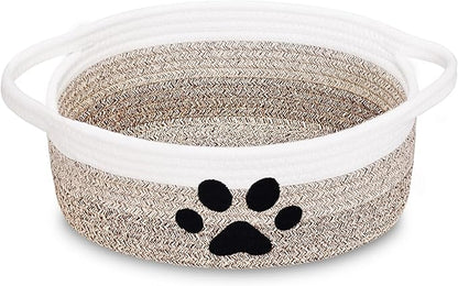 ABenkle Small Woven Basket with Handle, Cute Dog Paw Baskets for Gifts Empty, Decorative Rope Woven Storage Dog Toy Basket, Nursery Baskets for Baby Shower, 12" x 8" x 5"