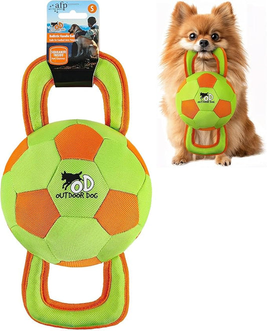 ALL FOR PAWS Dog Ball with Handles, Dog Toy with Squeaker, Interactive Tug of War Ball Toy for Small and Medium Dogs, 12.6 x 5.9 x 5.9 Inch