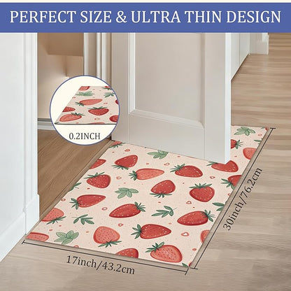 Watercolor Strawberry Front Door Mat,Anti-Slip Pink Sweet Fruits Entrance Indoor Rug Mat,Low Profile Door Mat Entrance,Doormats for Home Kitchen Bedroom Porch, Hallways 30 x 17 Inch